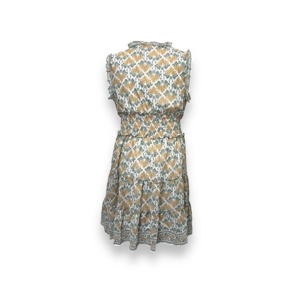 Max Studio Smocked Floral Dress XL White Green Yellow - Picture 3 of 8